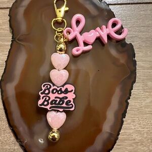 Pink Love Keychain with Heart Charms